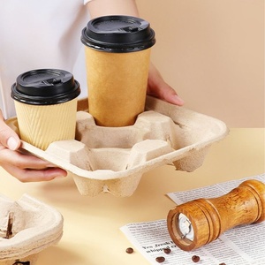 ถาดใส่กาแฟย่อยสลายได้แบบใหม่ 4 ช่อง ทำจากเยื่อกระดาษรีไซเคิล ไม่ฟอกขาว สำหรับใส่เครื่องดื่ม ใช้สำหรับบรรจุภัณฑ์อาหารแบบนำกลับบ้านสำหรับร้านอาหาร - Product Image 5