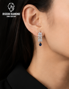 Pendientes de Diamantes Marquise con Diseño Floral, Oro Blanco de 18K, Zafiro Azul en Forma de Pera, Cascada Elegante, Joyería Fina para Novias y Eventos Nocturnos - Product Image 6