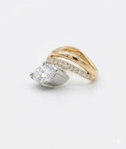 Vertical Marquise Rapture Ring paired with a <b>Wrap</b> Pave Band 3CT Lab Grown Diamond Bridal Set Ring Unique Engagement Wedding Ring - Product Image 5