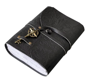 Black Full Grain Leather Vintage Handmade Journal <b>Notebook</b> Bound Diary with Deckle Edge <b>Line</b> Paper and Key Closure Leather Diary - Product Image 4