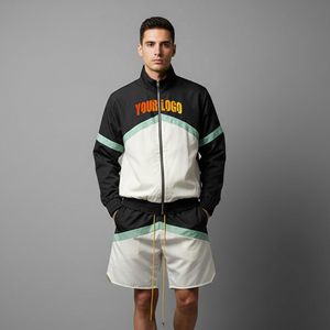 Custom Premium Quality Customized <b>Men's</b> 2 Piece Set 100% Cotton Solid Eco-Friendly Streetwear <b>Summer</b> Casual Wear <b>Jacket</b> Shorts - Product Image 1