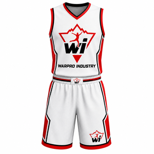 Maillot de basket-ball pour homme Warpro Industry, sans manches, col en V, blanc et rouge, impression par sublimation, ensemble de vêtements de sport respirants - Product Image 3