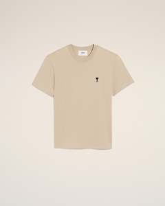 T-shirt personnalisé pour homme, beige, manches courtes, coupe classique, logo brodé, col rond, jersey en coton, style minimaliste - Product Image 5