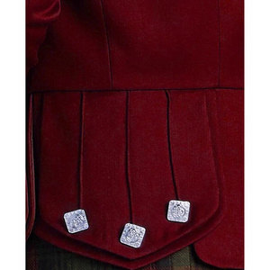 Veste Kilt Prince Charlie écossais bordeaux foncé avec gilet et boutons chromés 100% laine pour homme - Product Image 4