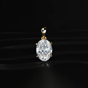 Oval Cut Diamond Halo Pendant <b>Necklace</b> Lab Grown CVD <b>D</b>-E Color VVS-VS Clarity IGI Certified Engagement & Wedding Gold Plated - Product Image 1