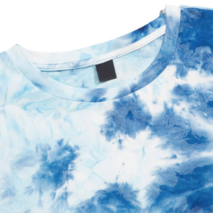 Camiseta de Punto Tie-Dye para Hombre, Manga Corta, Cuello Redondo, Casual, Holgada, Corte Regular, con Diseño Azul y Blanco - Product Image 3
