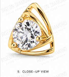 Modern geometric triangle <b>stud</b> earrings with brilliant round solitaire diamonds in open gold frame setting for elegant daily wea - Product Image 6