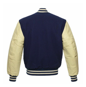 <b>Men's</b> Blue <b>White</b> Varsity <b>Jacket</b> Preppy Style Turn-down Collar Button Closure Regular Fit Autumn Outerwear - Product Image 5