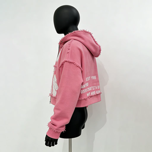 เสื้อฮู้ดซิปหน้าขนาดใหญ่พิเศษสำหรับฤดูหนาว ผ้าวาฟเฟิลถักสองชั้นแบบวินเทจ ย้อนกลับด้านได้ ล้างสีแบบแอซิดวอช แต่งลายปัก - Product Image 5