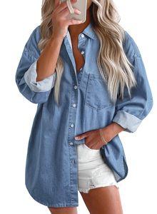 Elegante Camisa Vaquera para Mujer, Blusa con Botones, Cuello en V, Manga Larga Informal, Ropa Vaquera de Moda para Mujer - Product Image 5