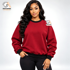 Ropa Griega, Sudadera de Forro Polar Roja para Mujer, Cuello Redondo, Manga Larga, Color Sólido, Tejida, Transpirable, de Secado Rápido, para Invierno - Product Image 1