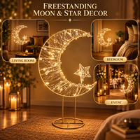 Grande lampe de sol LED en bois en forme de lune avec support doré, lumière chaude pour le Ramadan, les fêtes de l'Aïd, le salon, la chambre, le couloir