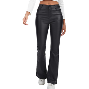 <b>Women</b> Leather Pants High Waist Regular Fit <b>Stretch</b> Faux Leather Straight <b>Trousers</b> Casual Streetwear Breathable Eco-Friendly - Product Image 1
