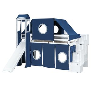 Lit mezzanine bleu taille double avec tente et tour pour enfants - Product Image 5
