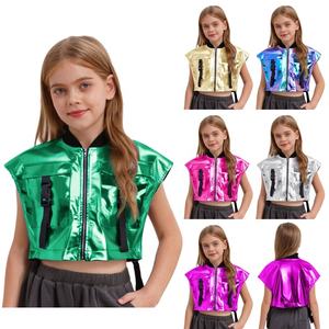 Veste en tissu métallisé pour filles de 6 à 16 ans avec poches à boucle, costumes de scène, décontractée, pour enfants, jazz, hip hop, danse, costumes de danse de salon, latin - Product Image 1