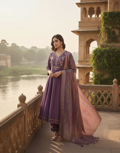 Ensemble Kurti pour femmes très tendance, couleur violette, manches 3/4, coton et soie, entièrement cousu, pour les occasions régulières et les occasions festives - Product Image 3