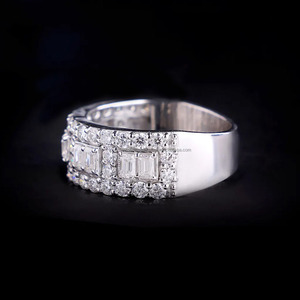 Anillo de compromiso de plata estilo Hip Hop con moissanita y diamantes de corte esmeralda y redondo, tipo media eternidad, con incrustaciones de circonitas, regalo de joyería para él - Product Image 6