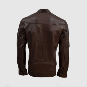 Chaqueta de cuero original de piel de oveja marrón oscuro para hombre, estilo casual de motero con cremallera, chaqueta de cuero de borrego para hombre, venta al por mayor. - Product Image 3