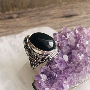 Bague ovale naturelle en onyx noir, argent sterling 925, faite à la main, pierre précieuse, pour elle - Product Image 2