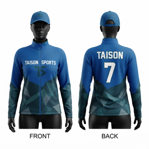Premium 260 GSM Moisture Wicking Polyester <b>Women</b> Volleyball Training Jacket Blue <b>Teal</b> Geometric Panels Custom Team Logo OEM - Product Image 1