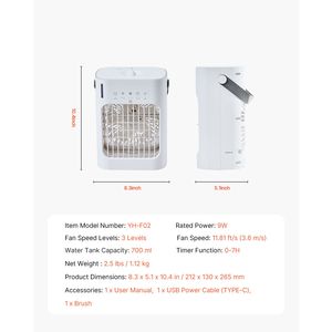 Enfriador de Aire Evaporativo Portátil 4 en 1, Temporizador Inteligente, 3 Velocidades, Mini Aire Acondicionado, Tanque de Agua de 700 ml, 0.7H, Público Objetivo: Todos - Product Image 2