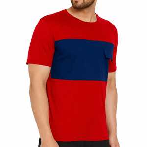 Men's Color Blocked Short Sleeve O-Neck <b>T</b>-<b>Shirt</b> <b>With</b> <b>Pocket</b> Casual Regular Fit Knitted Fabric - Product Image 3