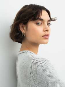 Diamond Multi-Shape Modern Statement <b>Hoop</b> <b>Earrings</b> Custom 14K 18K <b>Solid</b> Gold Heart Pear Round Lab Grown Everyday Wear Wholesale - Product Image 6