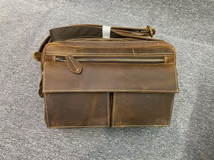 Ando <b>Bag</b> Men's Vintage Genuine Cowhide Leather Crossbody <b>Bag</b> with Multiple Zipper <b>Compartments</b> and Adjustable Strap - Product Image 1