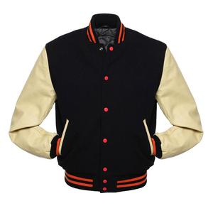 The Best Quality <b>Men</b> Black Wool Body Half White Cow <b>Leather</b> Sleeve Bomber <b>Jacket</b> - Product Image 2