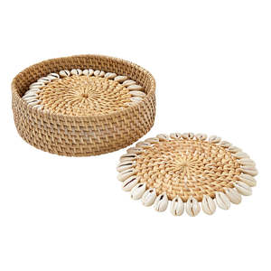 Posavasos de Madera para Interiores, Juego de 4, Diseño Único, Forma de Montaña Rusa, 10' de Diámetro, Color Hueso, para Decoración del Hogar - Product Image 2