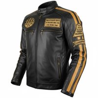 Blouson de moto en cuir véritable et toile noire, style rétro avec rayures, design Cafe Racer, patch personnalisé, lettres, vêtement d'extérieur pour la conduite