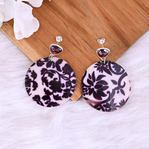 <b>Garnet</b> Hydro & Mother of Pearl Resin Art Dangle <b>Earring</b> | 925 Sterling Silver - Product Image 5