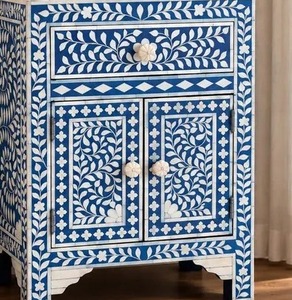 Bone Inlay Bedside Nightstand – Elegant handmade bedside <b>Table</b> for Luxury Bedroom <b>Decor</b> <b>table</b> - Product Image 6