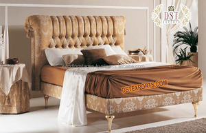 Juego de cama y dormitorio de artesanía de diseñador, impresionante mueble de dormitorio tallado a mano, lujoso, dorado - Product Image 5