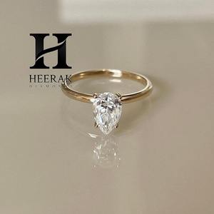 Anillo de Compromiso con Moissanita Corte Pera, Oro de 14K, Anillo Solitario con Diamante Cultivado en Laboratorio para Mujer, Fabricante de Joyería Personalizada - Product Image 2