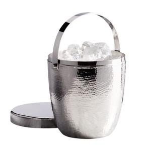 Seau à glace en acier inoxydable martelé au design moderne avec poignées en anneau et motif ondulé pour bar et fêtes à domicile – Seau à vin isotherme - Product Image 6