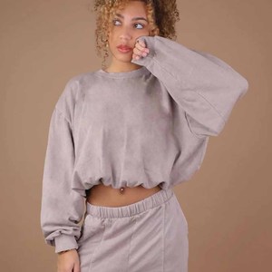 Ensemble tricoté gris 2 pièces pour femme, coupe ample, décontracté, hauts à manches longues et col rond avec poches, pantalon de jogging, toutes saisons - Product Image 4