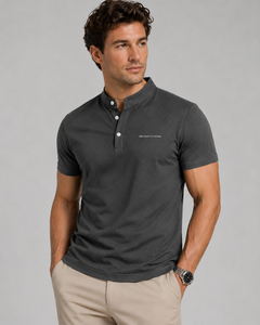 Polo en coton noir à manches courtes pour homme Vibe Craft Clothing, couleur unie, boutons sur le devant, style décontracté chic, prix avantageux - Product Image 6