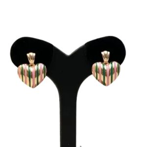 14K Gold Pink Green Striped <b>Heart</b> <b>Earrings</b> Women Fashion Jewelry Elegant <b>Heart</b> Stud <b>Earrings</b> Gift Accessory Party Wear - Product Image 2