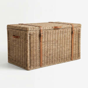 Custom Handmade Eco-Friendly Rattan Trunk With Leather Strap Natural Wicker <b>Storage</b> <b>Chest</b> Multifunction Design for Home Decor - Product Image 1