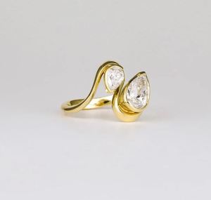 Anillo Toi et Moi de 1.5 quilates, anillos de compromiso con diamantes cultivados en laboratorio, anillos chapados en oro de 18 quilates, anillo bypass, anillo abierto envolvente, anillo de promesa con dos piedras. - Product Image 2