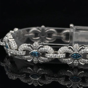 Premium Floral Pattern <b>Bracelet</b> Featuring Blue Marquise Cut Stones And Sparkling Lab Grown Diamonds - Product Image 5