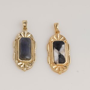 Colgante Rectangular de Labradorita Natural, Collar con Piedra Preciosa en Tono Dorado, Cristal con Destello Azul, Regalo de Joyería para Mujeres y Hombres - Product Image 2
