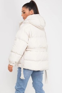 Women's <b>White</b> Quilted Puffer <b>Jacket</b> With Hood Zipper Front And Pockets Winter Warm Coat - Product Image 3