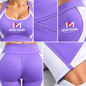 IRON MARK INDUSTRY ชุดโยคะผู้หญิง 2 ชิ้น สีม่วงขาว บล็อกสี เลกกิ้งเอวสูง สปอร์ตบราแบบ Racerback ระบายอากาศได้ดี - Product Image 5