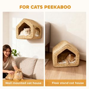 Casetta per Gatti da Parete Stile Classico, Mobile in Legno per Animali Domestici, Mensola a Muro per Gatti con Cuscino Lavabile per Uso Interno - Product Image 6