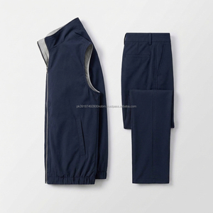 Custom <b>Mens</b> <b>Navy</b> <b>Blue</b> Stand Collar Casual Reversible Breathable Winter Warm <b>Gilet</b> & Trouser Set OEM Clothing Manufacturer - Product Image 4