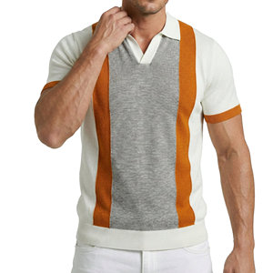 Camisas Polo de Punto Personalizadas al por Mayor para Hombre, Estilo Vintage con Cuello Johnny, Manga Corta, Rayas y Dobladillo con Banda, Ropa Casual - Product Image 1