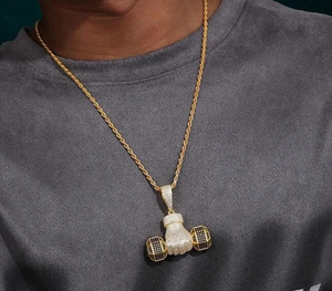 VVS Moissanite Diamond <b>Dumbbell</b> Pendant 925 Sterling Silver Hip Hop Necklace & Other Diamond Jewelry Gift for him - Product Image 4