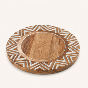 Handcrafted Mango Wood Charger <b>Plate</b> with White Geometric Resin Inlay Premium Round Dinnerware Underplate for Luxury Table <b>Decor</b> - Product Image 2